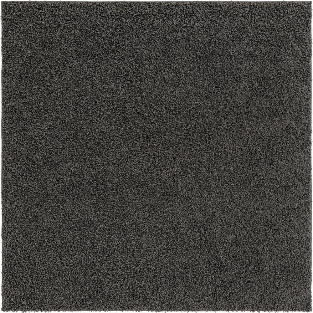 Unique Loom Solid Shag Graphite Gray 8 ft. x 8 ft. Square Area Rug ...