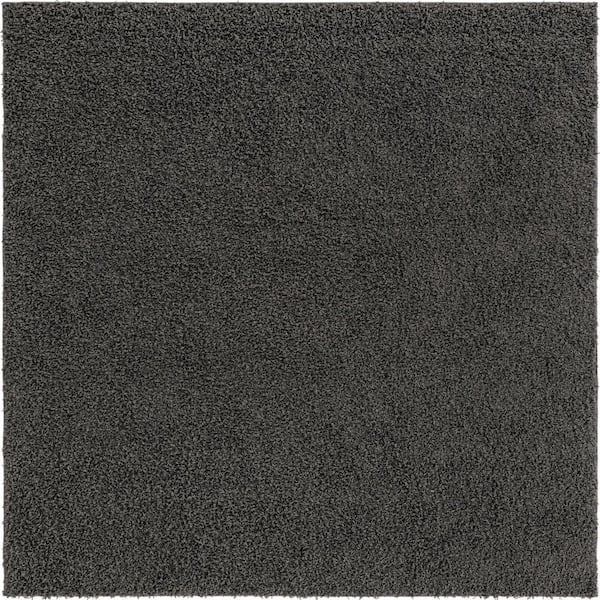 Unique Loom Solid Shag Graphite Gray 8 ft. x 8 ft. Square Area Rug