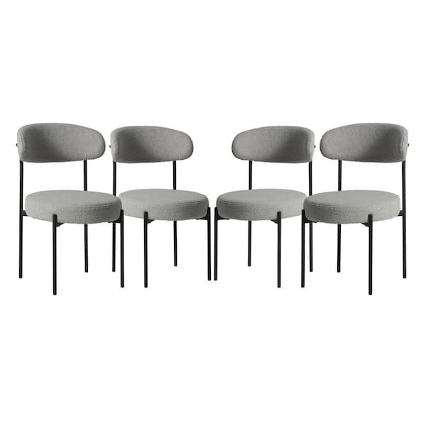 Bayville Modern Sherpa Upholstered Metal Frame Side Dining Chair Set of 4 in Light Gray
