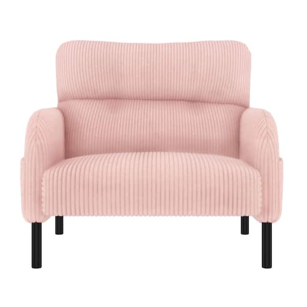 Modern Pink Corduroy Fabric Single Person Wide Seat Arm Chair with Double Side Pockets Design