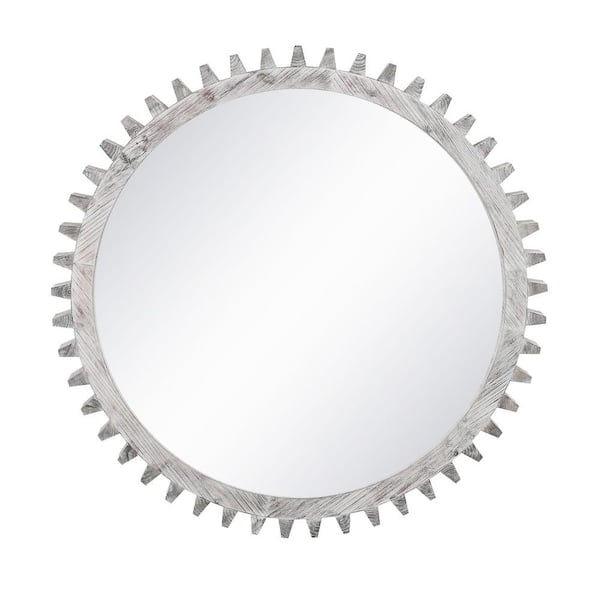 Anky White 16.53 in. W x 16.53 in. H Round Wooden Framed Decorative Wall Mirror, Bathroom Vanity Makeup Mirror