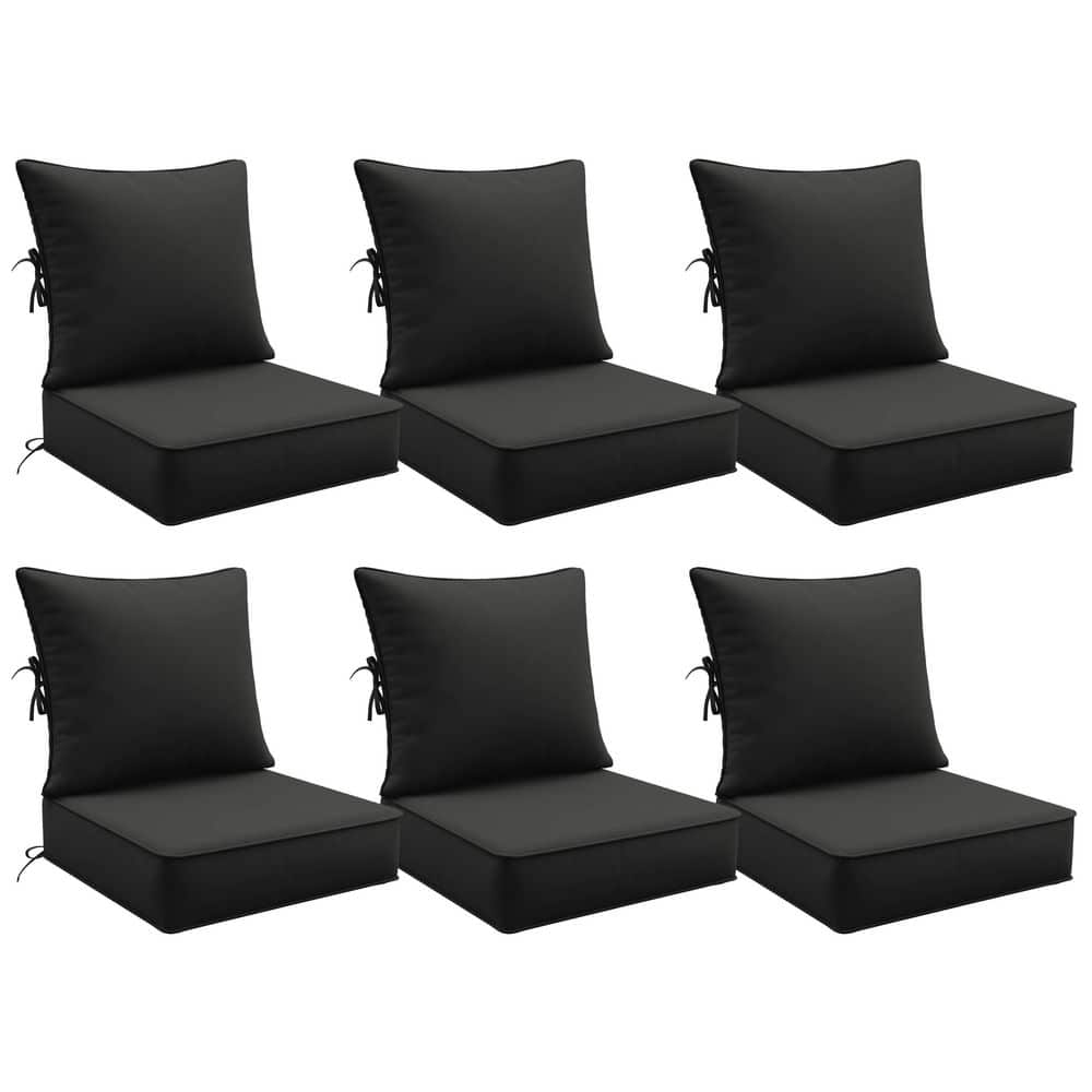 24 in. x 24 in. (Set of 6) Outdoor Chair Cushion Set Premium Waterproof Patio Sofa Seating with Backrest Black price history on PriceWatchPro