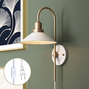 Reta 1 Light Fixture, Wall Mounted Lamp, Plugin Sconce with White Shade and Switch for Living Room or Bedroom