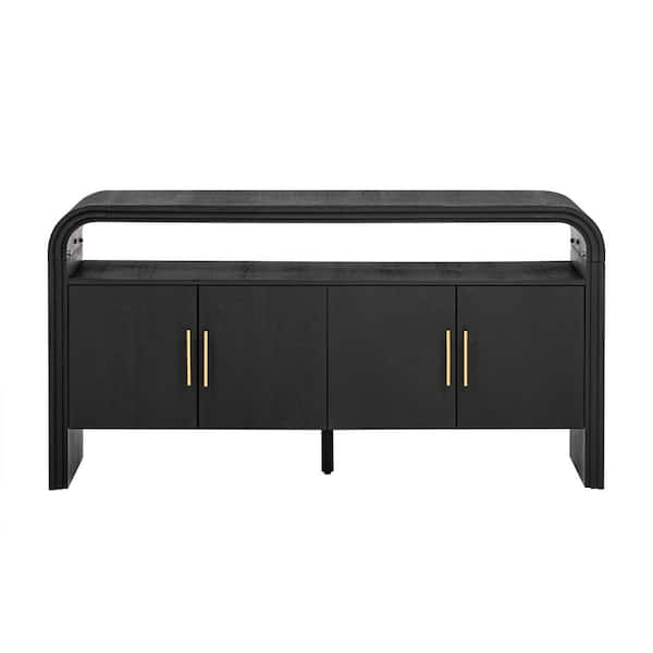 Boosicavelly Black Wood MDF 60 in. W Sideboard with Shelves