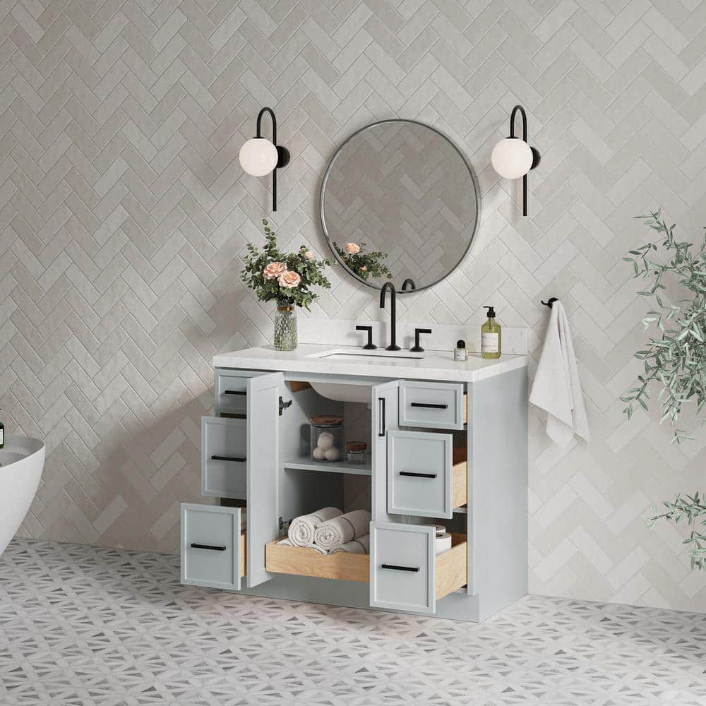 Kelly 42" Gray Wood Single Sink Vanity with Carrara Quartz Top