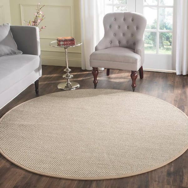 Natural Fiber Marble/Linen 10 ft. x 10 ft. Woven Border Round Area Rug