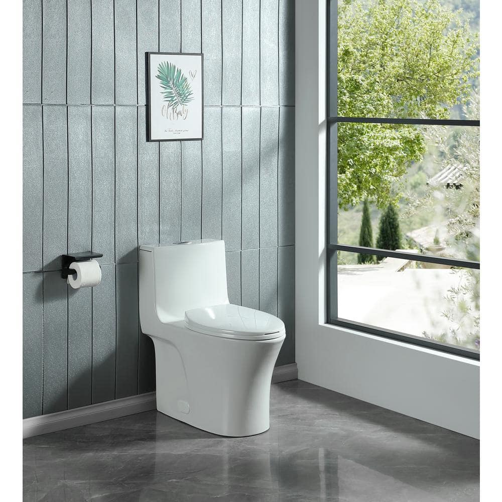 Glossy White Elongated Dual Flush One-Piece Toilet