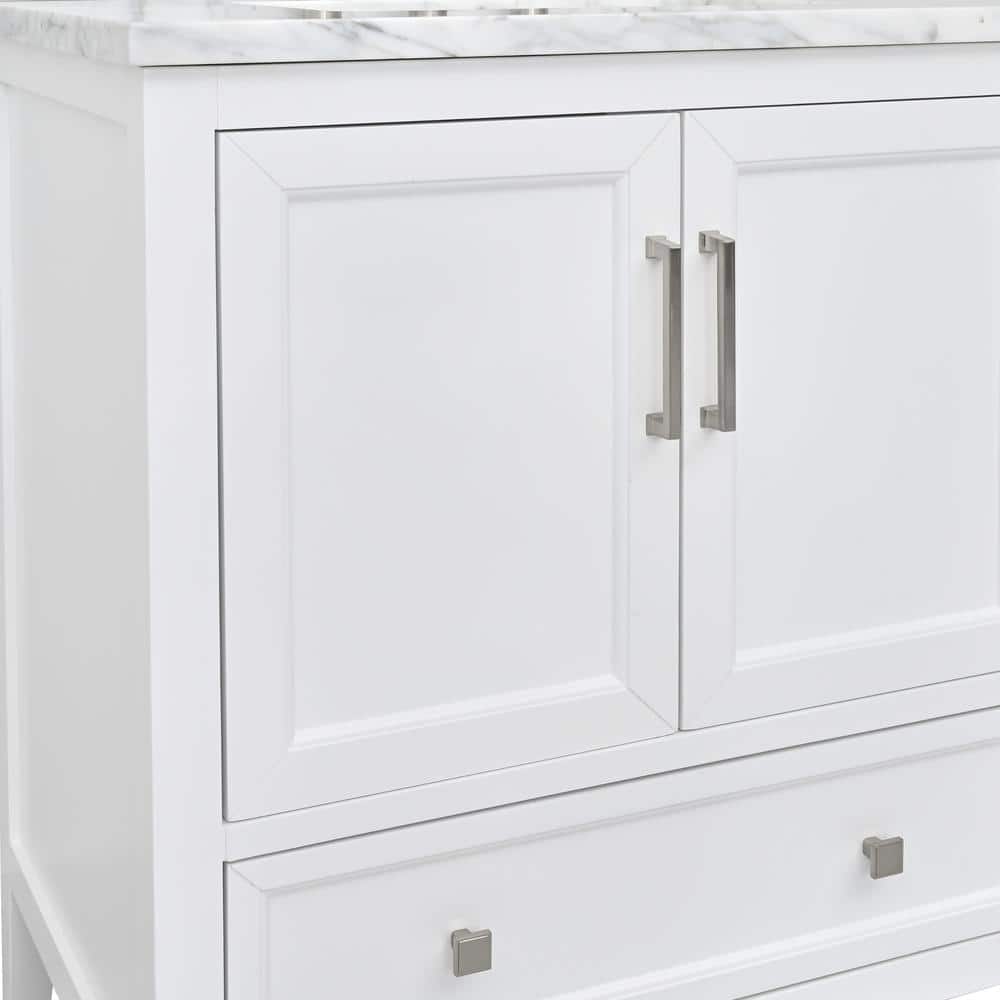 Everette 31-Inch White Vanity with Carrara Marble Top