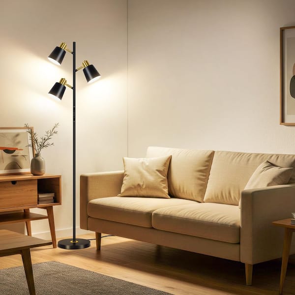 67 in. Classic Black Industrial Track 3-Light Dimming LED Swing Arm Floor Lamp