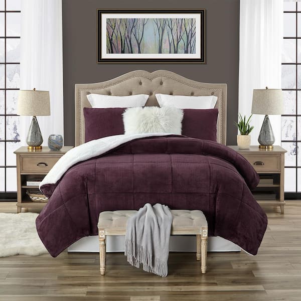 swift home Premium Ultra-Soft 3-Piece Wine Faux Fur Reverse to Sherpa  King/California King Comforter and Sham Set SHCM3-001-KCKWN - The Home Depot