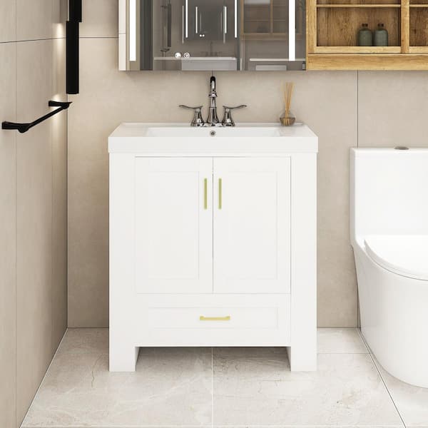 Staykiwi 30 in. W x 18.1 in. D x 31.5 in. H Single Sink Freestanding Bath Vanity in White with White Cultured Marble Top