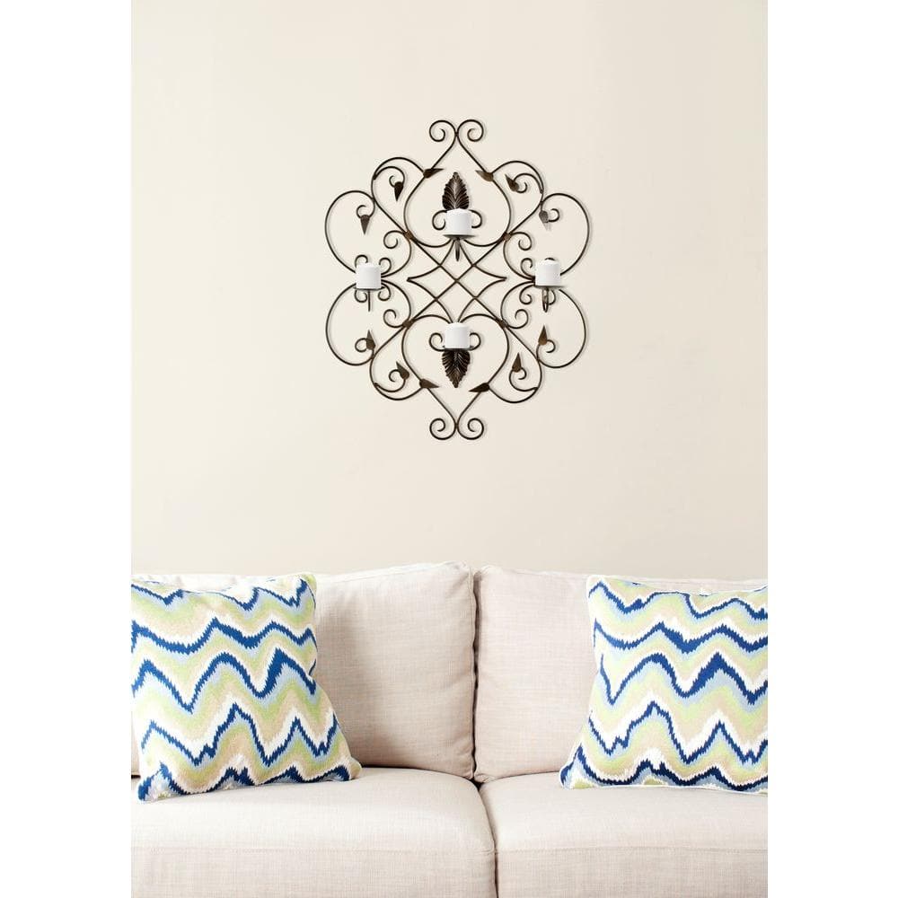 Contemporary Black Iron Ivy and Leaf Votive Wall Sconce