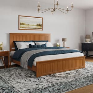 Naples Light Toffee Natural Bronze Solid Wood Frame King Low Profile Platform Bed with Matching Footboard