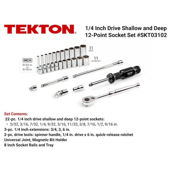 1/4 in. Drive 12-Point Socket and Ratchet Set with Rails (5/32 in.-9/16 in.) (29-Piece)