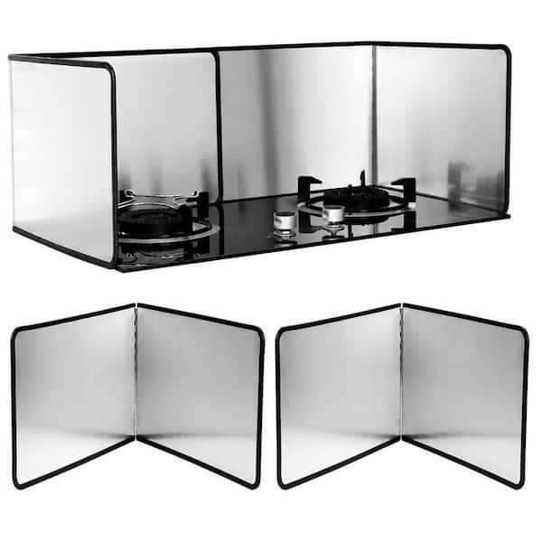 2-Piece Foldable 304 Stainless Steel Stove Splatter Guard Backsplash Protector, 17.72 in. x 19.69 in.