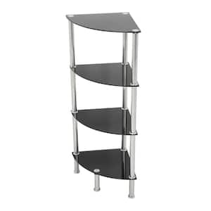 11.8 in. W x 11.8 in. D Black Glass and Chrome Corner 4-Tier Shelving Unit