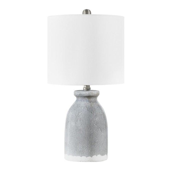 Hampton Bay Tremont 21.5 in. Grey Ceramic Table Lamp with White Fabric Shade