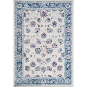 Modern Persian Vintage Moroccan Traditional Blue/Ivory/Red 5 ft. x 8 ft. Area Rug