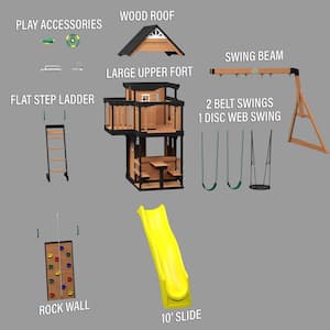 Canyon Creek All Cedar Wooden Swing Set Playset with Yellow Wave Slide