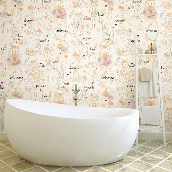 28.29 sq. ft. Yoga Goddesses Purple Peel and Stick Wallpaper