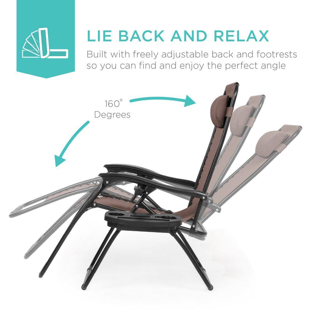 Set of 2 Brown Adjustable Zero Gravity Recliner Chairs with Cup Holders