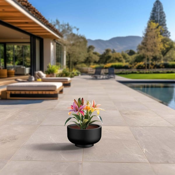 14 in. Medium Charcoal Black (Enhanced Interior) Concrete Round Planter / Pot with Drainage Holes