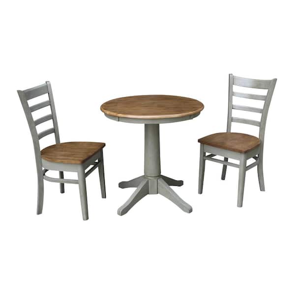 International Concepts Olivia 3-Piece 30 in. Hickory/Stone Round Solid Wood Dining Set with Emily Chairs