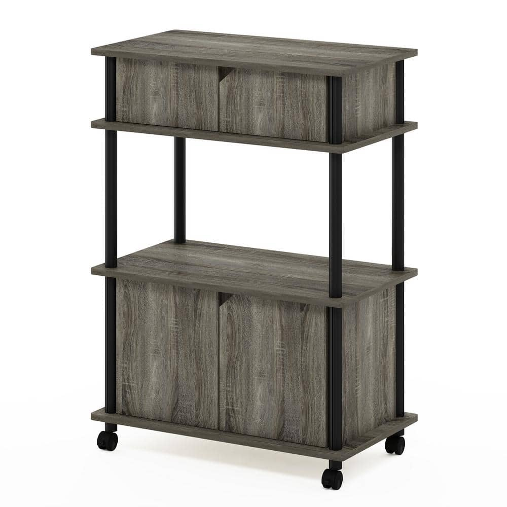 Furinno Turn-N-Tube Toolless Storage Cart with Cabinet  French Oak Grey/Black