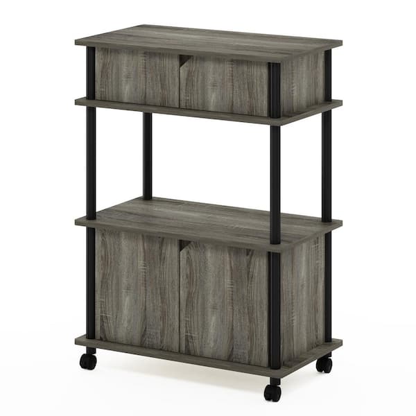Furinno Turn-N-Tube French Oak Grey and Black Storage Cart with Cabinet