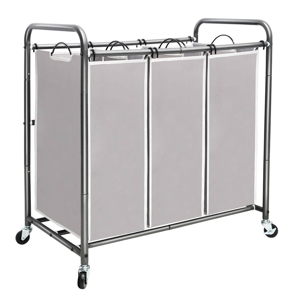 Storage Maniac Gray Polyester Canvas 3 Section Laundry Sorter with Heavy  Duty Rolling Lockable Wheels HT15000028