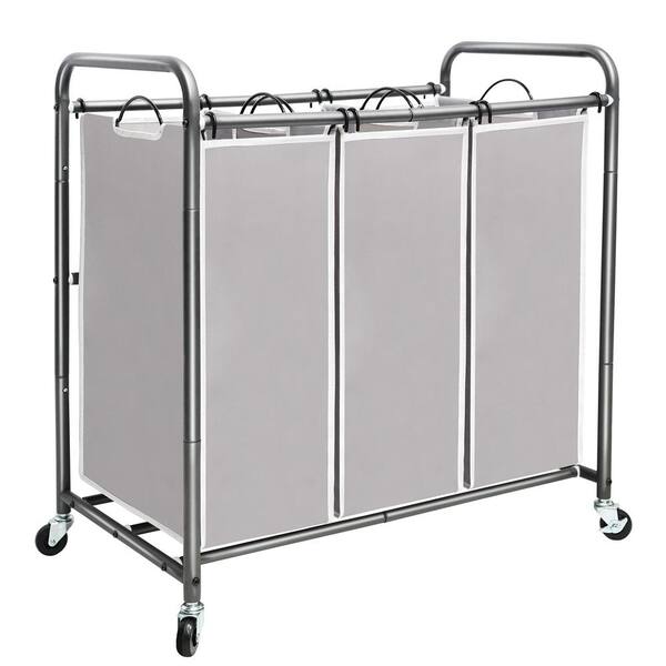 STORAGE MANIAC Laundry Sorter with Ironing Board 3-Section Heavy-Duty Rolling 