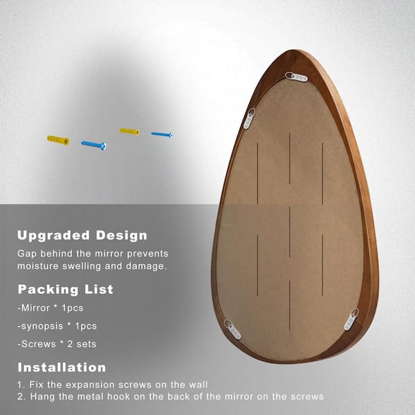 LuxHomez - 19 in. W x 24 in. H Irregular Natural Wood-Frame Wall Mirror, Distinctive Asymmetric Design