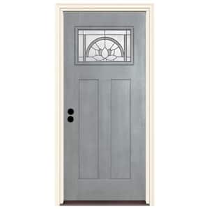 36 in. x 80 in. Right-Hand 1-Lite Craftsman Ardsley Stone Stained Fiberglass Prehung Front Door with Brickmould