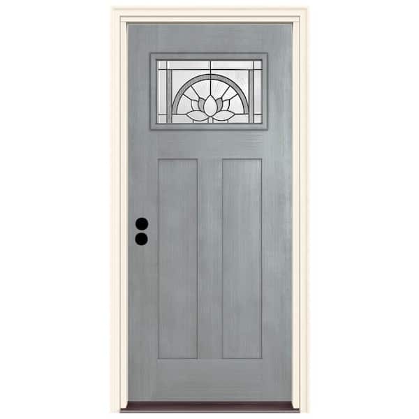 JELD-WEN 36 in. x 80 in. Right-Hand 1-Lite Craftsman Ardsley Stone Stained Fiberglass Prehung Front Door with Brickmould