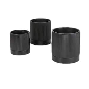 Modern 6 in. L x 6 in. W x 6 in. H Black Ceramic Round Indoor Planter (3-Pack)