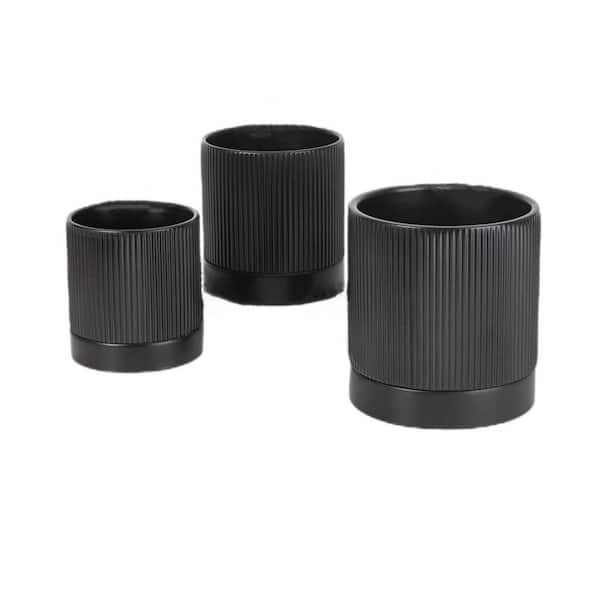 ITOPFOX Modern 6 in. L x 6 in. W x 6 in. H Black Ceramic Round Indoor Planter (3-Pack)