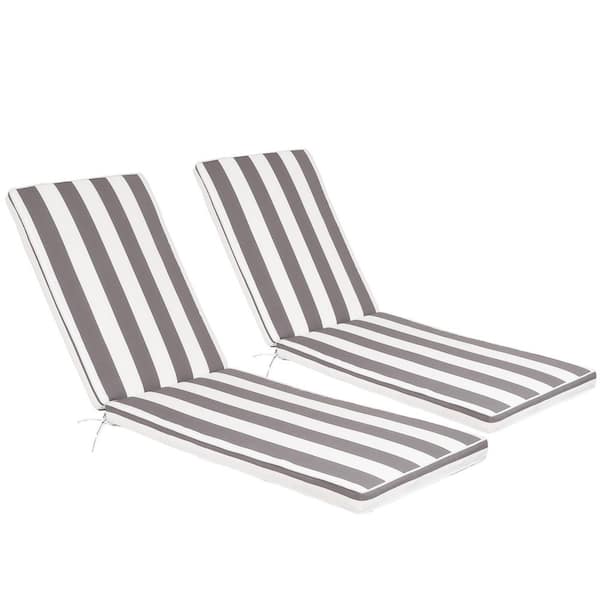 22 x 27 in. 2-Piece Replacement Outdoor Lounge Chair Cushion, Patio Funiture Seat Cushion in Grey White Striped