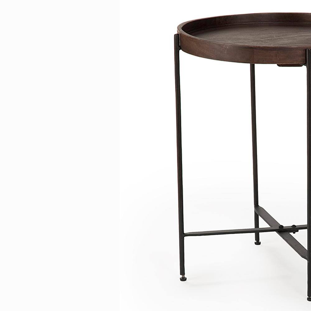 Set of 2 Round Black and Brown Mango Wood Accent Tables