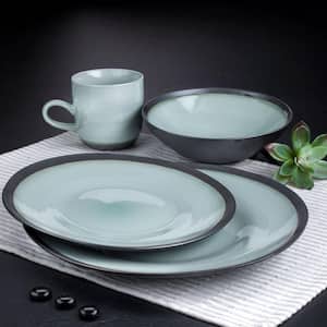 Diana 16 Piece Modern Celadon Green Porcelain Dinnerware Set, Dinner, Salad, Soup Bowl, Mug, (Service for 4)