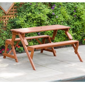 55 in. x 58 in. x 30 in. Cedar Folding Picnic Patio Table and Bench