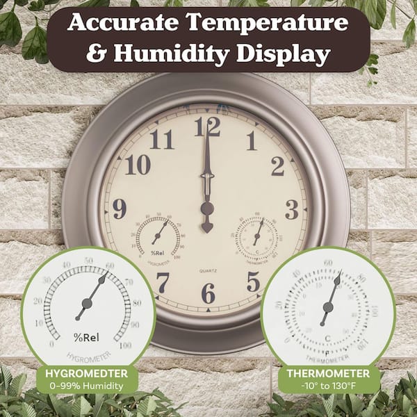 Pure Garden Indoor/Outdoor Brushed Silver 18 in. Wall Clock with