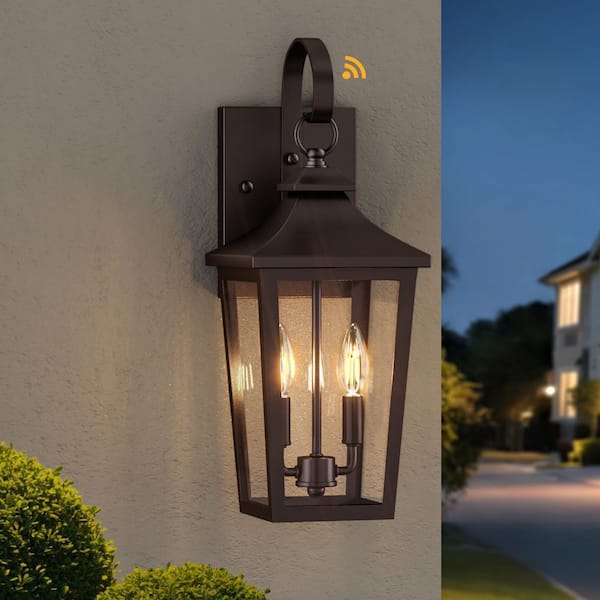 19.7 in. 2-Light Bronze Dusk to Dawn Modern Outdoor Exterior Hardwired Porch Wall Lantern Sconces Lights
