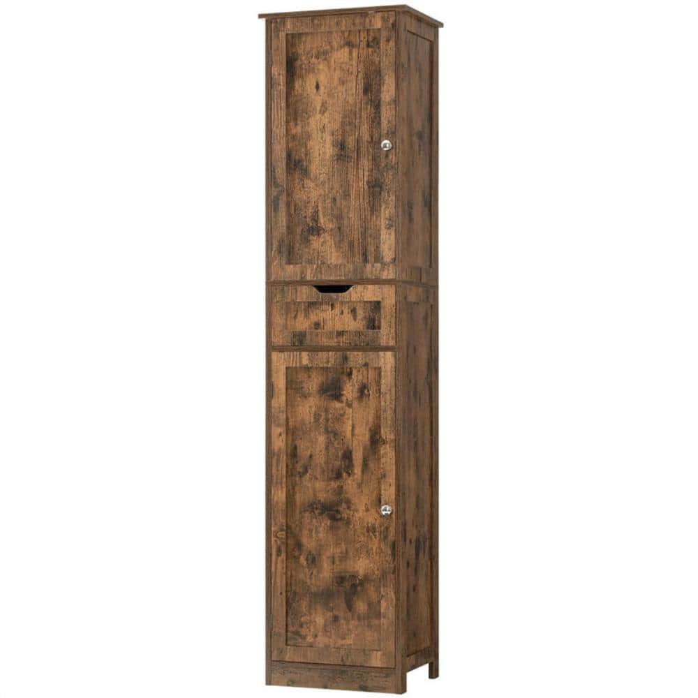 15 in. W x 67 in. H Tall Rectangular Brown Wood Freestanding Medicine Cabinet without Mirror with 1 Drawer