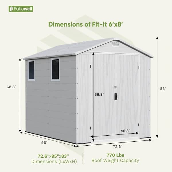 Patiowell 6 ft. W x 8 ft. D Outdoor Storage Resin Plastic Shed