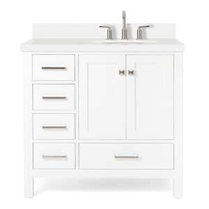 Cambridge 37 in. W x 22 in. D x 36 in. H Vanity in White with Pure White Quartz Top