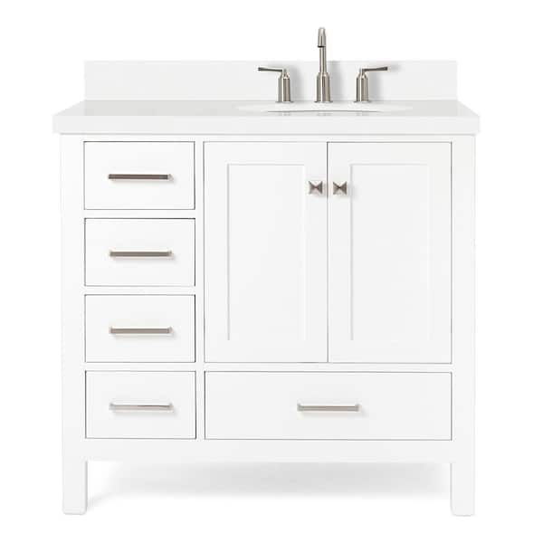 Cambridge 36 in. W x 22 in. D x 36 in. H Vanity in White with Pure White Quartz Top