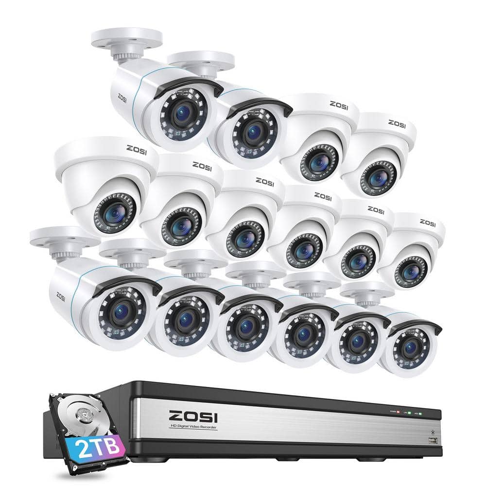 H 265+ 16-Channel 2MP 2TB DVR Security Camera System with 16 1080p Wired Bullet Dome Cameras, 80 ft. Night Vision price history on PriceWatchPro