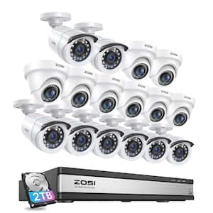 H 265+ 16-Channel 2MP 2TB DVR Security Camera System with 16 1080p Wired Bullet Dome Cameras, 80 ft. Night Vision