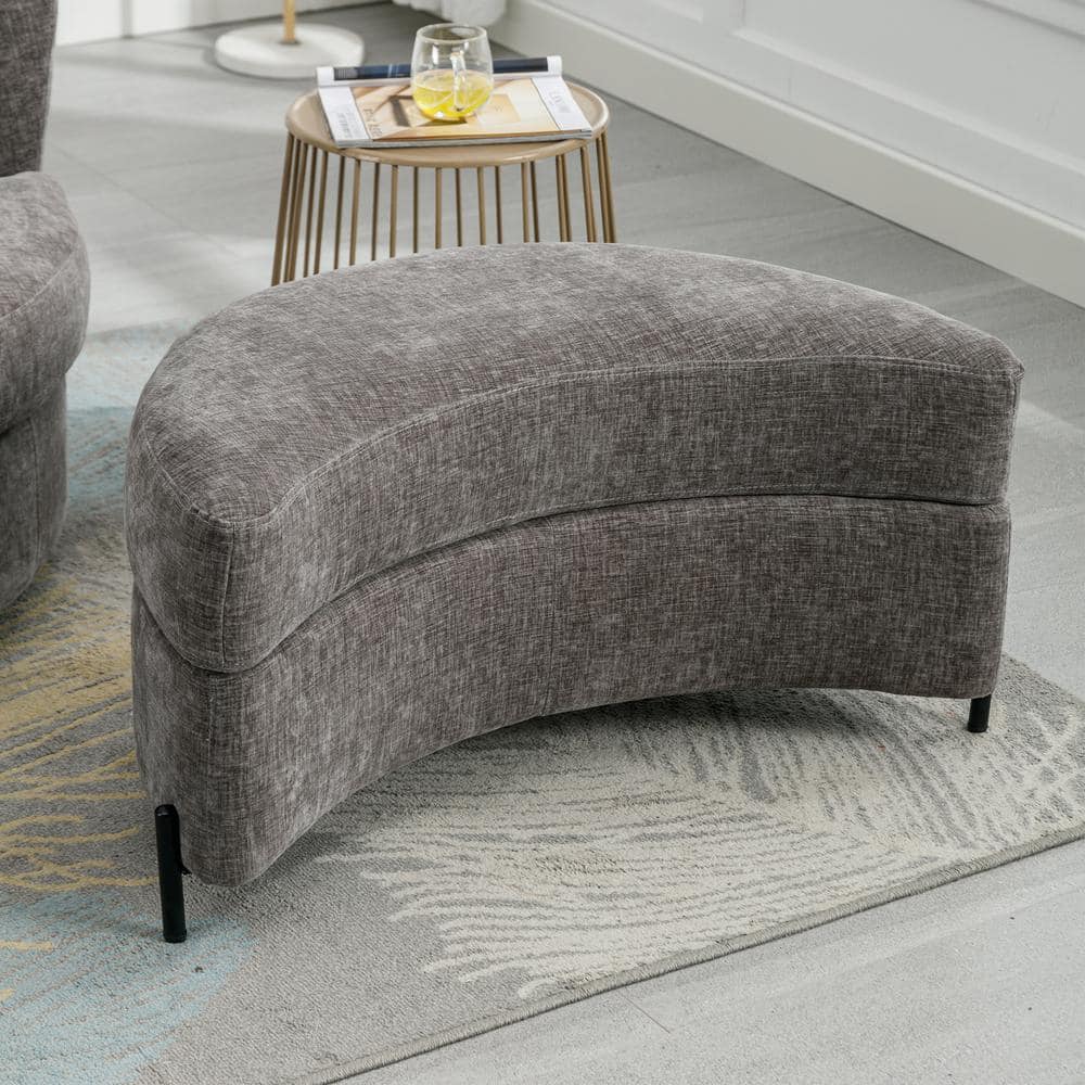 17.3H X 32.7 W X18.9D Gray Chenille Upholstered Half Crescent Moon B