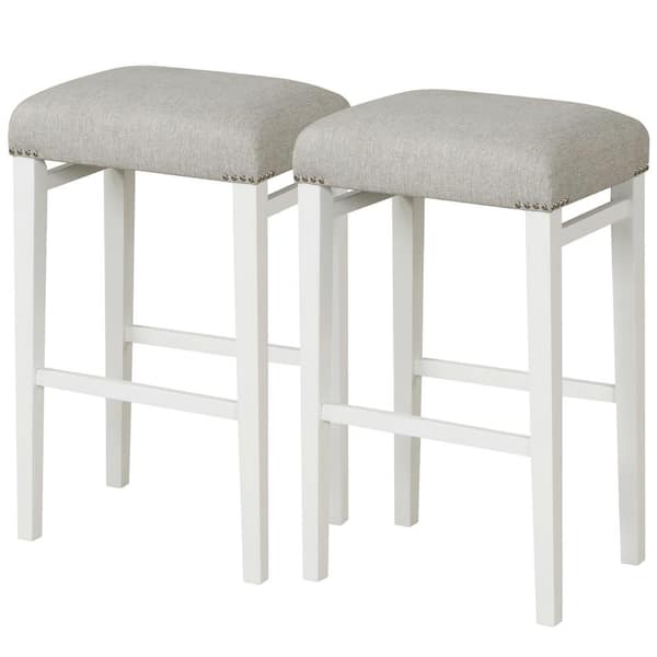 ANGELES HOME 29-1/2 in. H 2-Piece Gray White Backless Wood Counter Bar Stool with Linen Seat